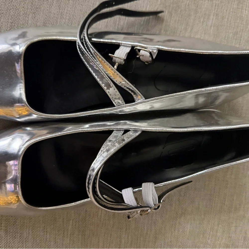 Silver Women's Shoes ballet strappy low heel